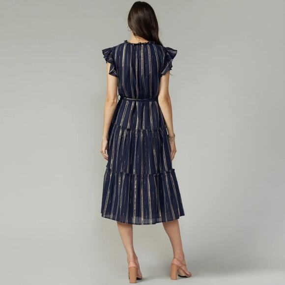 Greylin Natasha Metallic Yarn Dye Midi Dress Large - Picture 2 of 9